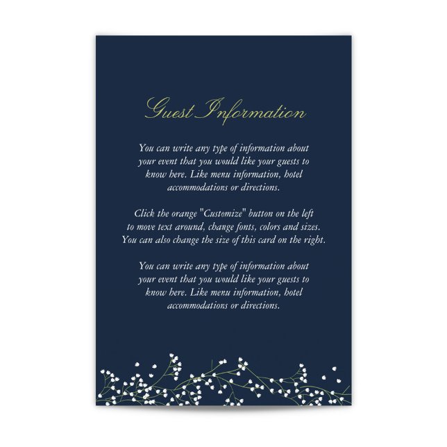 D'accompagnement Carte d'insertion pour Mariage de respiration pour (Sweet Baby's Breath Enclosure Card in Navy Blue)