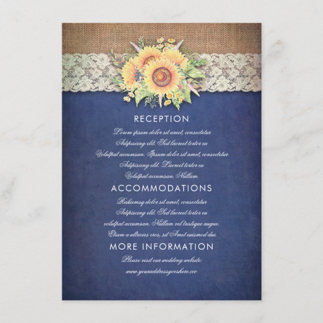 D'accompagnement Carte d'invité du Mariage de la Sunflower Navy (Devant)