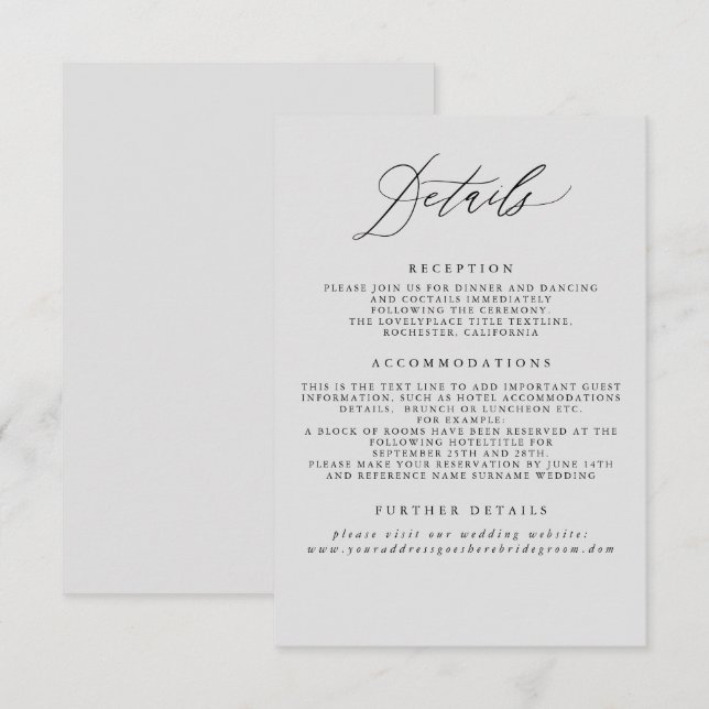 D'accompagnement Carte du boîtier d'informations du Mariage gris do (Devant / Derrière)