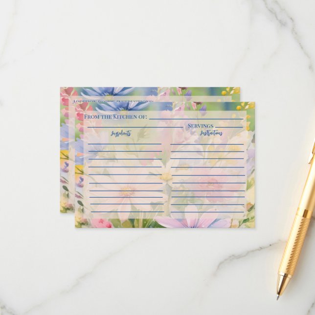 D'accompagnement Carte Fleur sauvage de recette d'aquarelle (Devant/Arrière en situation)