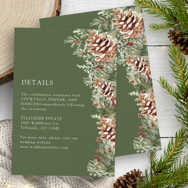 D'accompagnement Carte Green Winter Details (Green Winter Watercolor Evergreen Pinecones Details Enclosure Card by Painted Paperie
)