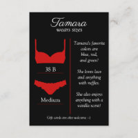CARTE INSERTION TAILLE LINGERIE : TOUTE COULEUR DE