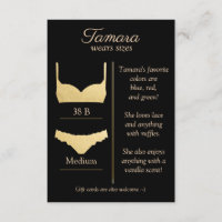 CARTE INSERTION TAILLE LINGERIE : TOUTE COULEUR DE
