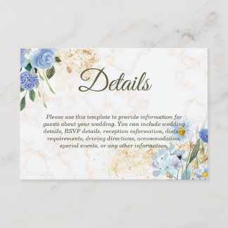 D'accompagnement Carte Mariage en marbre bleu Floral or