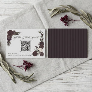 D'accompagnement Carte QR Fleurie Crâne et Encre Gris et Prune Fonc