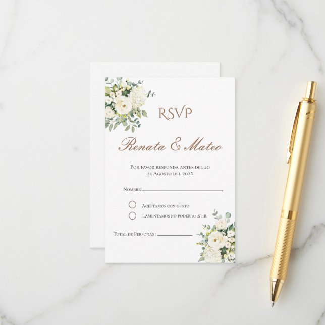 D'accompagnement Carte RSVP de mariage espagnol Boho (Devant/Arrière en situation)