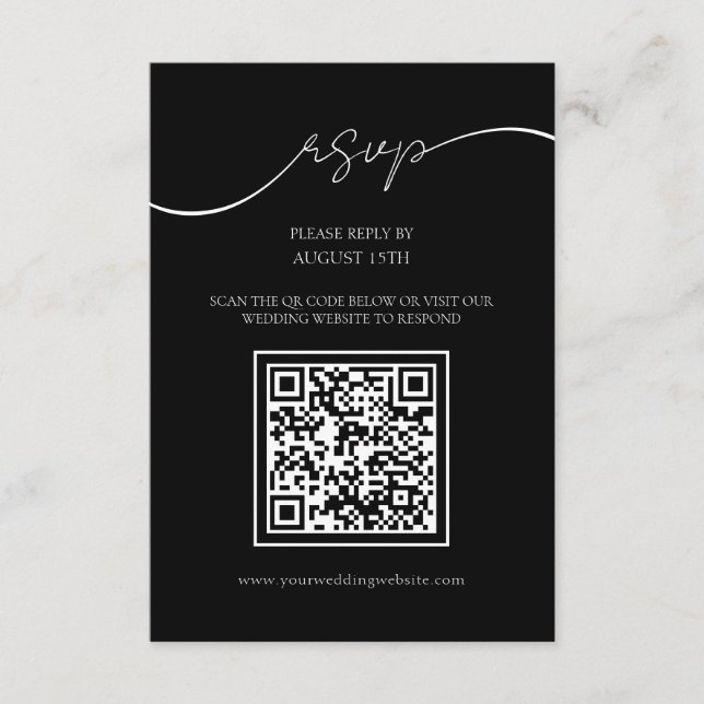 D'accompagnement Carte RSVP de mariage moderne noir et blanc QR Cod (Devant)