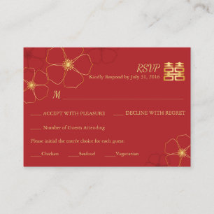 D'accompagnement Carte RSVP de mariage Red & Gold Cherry Blossoms