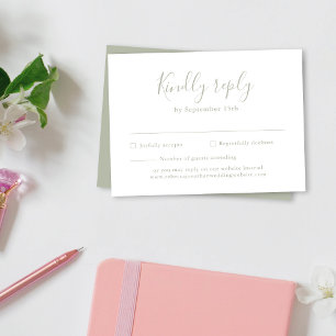 D'accompagnement Carte RSVP de mariage vert à taille minimale du bu