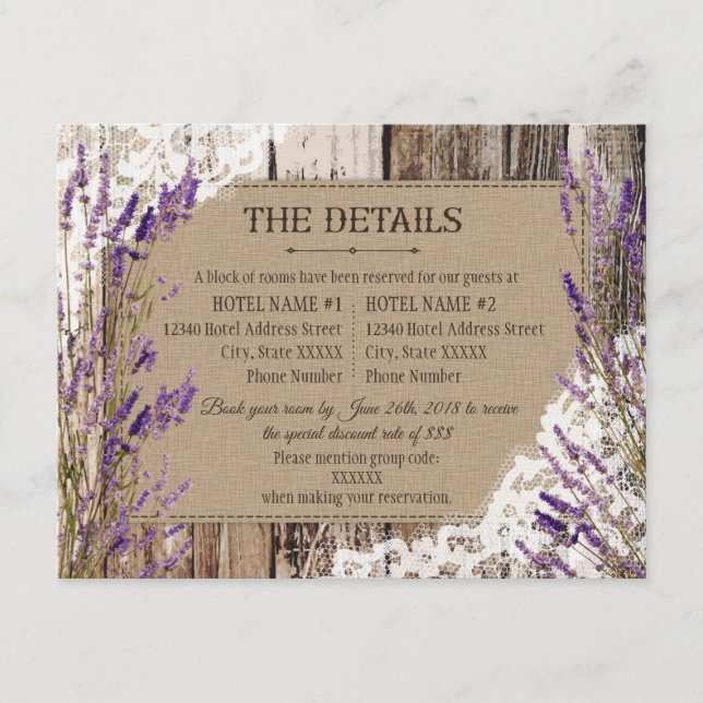 D'accompagnement Carte Rustique Lavender Wood Lace Détails (Devant)
