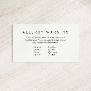 D'accompagnement Carte simple d'allergène alimentaire pour boulange