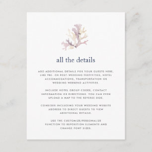 D'accompagnement Coral Reef Mariage Carte des détails du client