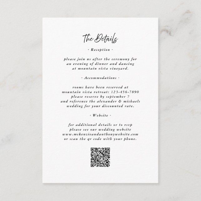 D'accompagnement Détails Carte de boîtier Mariage noir blanc QR Cod (Devant)