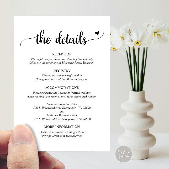 D'accompagnement Détails du mariage, carte de boîtier de script rus (Wedding Details, Rustic Script Enclosure Card, Black and White Version)