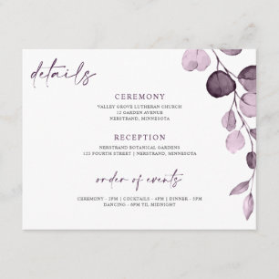 D'accompagnement Détails du Mariage violet Carte Floral Garden