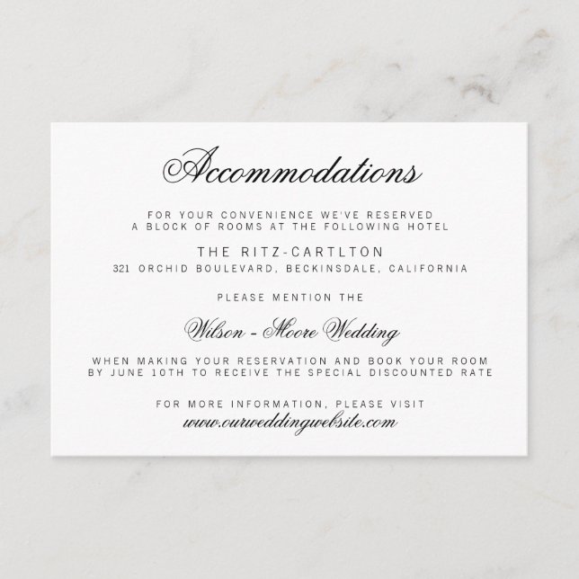 D'accompagnement Elégant Classy Script Mariage Carte d'hébergement (Devant)