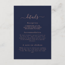 Elégant Rose Gold Navy Blue Mariage carte de détai