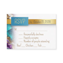 Élégante carte de boîtier RSVP Turquoise, or et vi