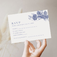 Elégante Toile Français Blue Floral carte RSVP