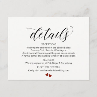 D'accompagnement Elégante Typographie Détails du Mariage Carte de b