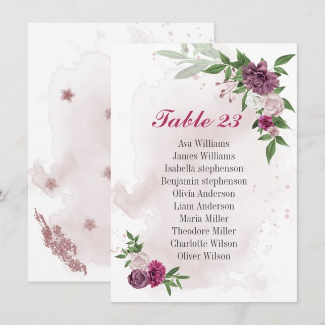 D'accompagnement fleurs mauves roses verdure carte de siège (Devant / Derrière)