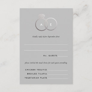 D'accompagnement Gris Moderne Argent Anneaux Mariage RSVP Carte de 