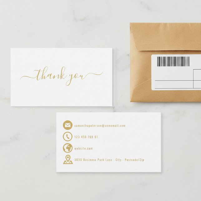 D'accompagnement Icônes or blanc simple merci carte boîtier (Gold icons simple white thank you enclosure card.)
