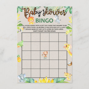 D'accompagnement Jungle Safari Animaux Baby shower Bingo Carte de j