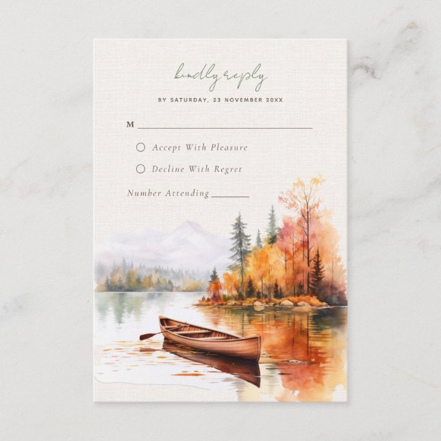 D'accompagnement Lac de chute romantique avec bateau Mariage Carte  (Devant)