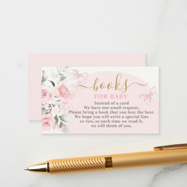 D'accompagnement Livres Papillon Rose pour Carte de Bébé Fille (Devant/Arrière en situation)