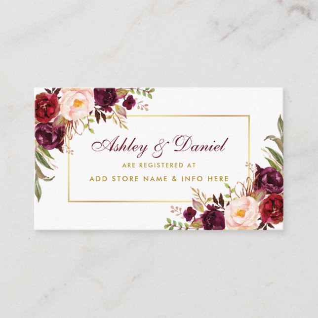 D'accompagnement Mariage Bourgogne Floral Registre Insertion Carte  (Devant)
