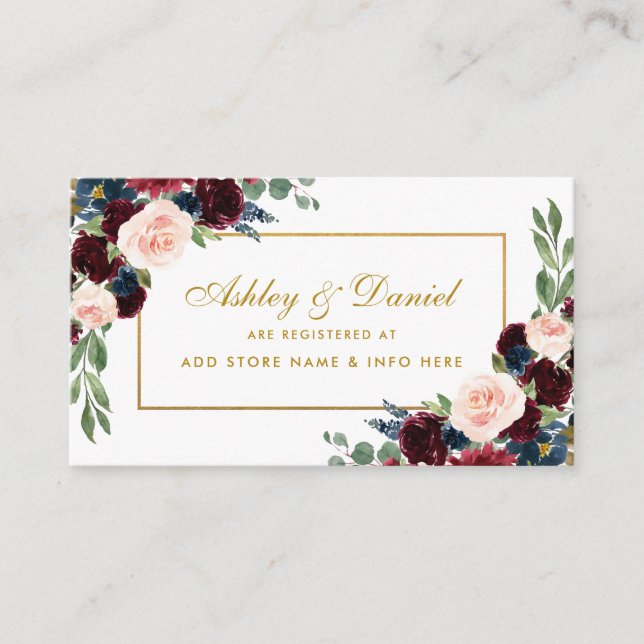 D'accompagnement Mariage Gold Burgundy Registre bleu Insérer carte  (Devant)