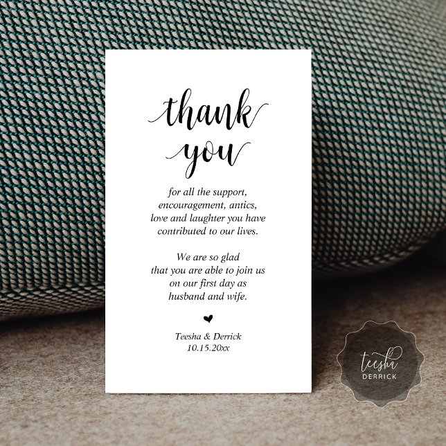 D'accompagnement Merci mariage, Carte de boîtier de script moderne (Wedding Thank you, Modern Script Enclosure Card, Celebrating with us, Black and white)