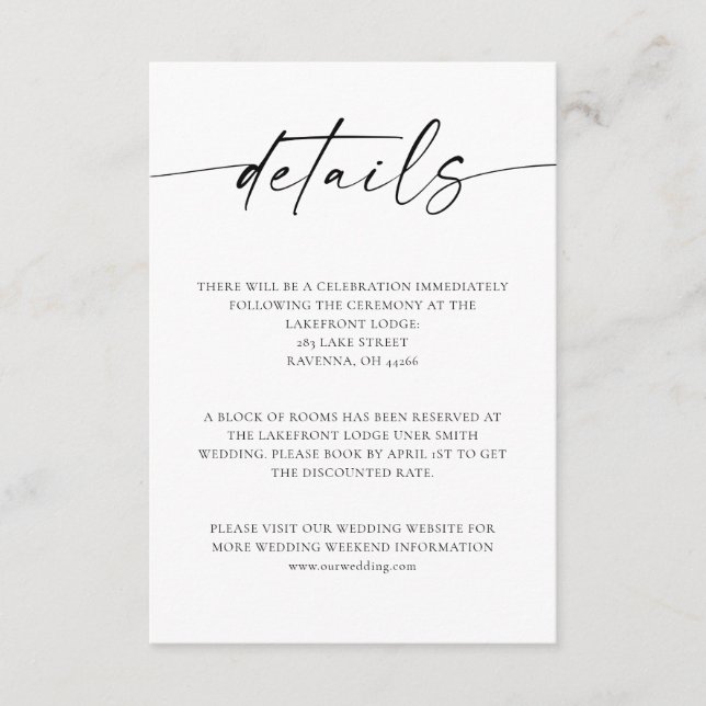 D'accompagnement Mini-Script Mariage Détails Carte de boîtier (Devant)