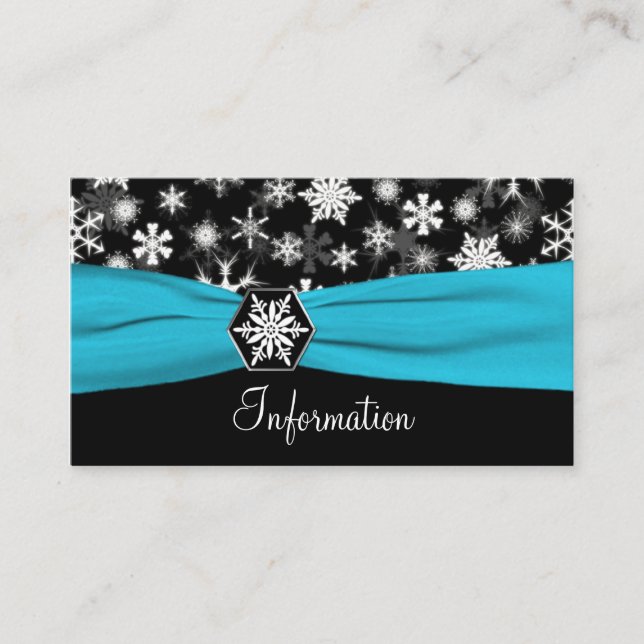 D'accompagnement Noir, Blanc, Aqua Snowflakes Carte d'information (Devant)