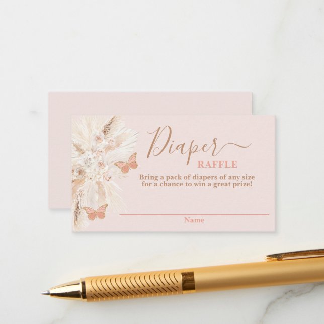 D'accompagnement Papillon Baby shower fille Déchets Carte Raffle (Devant/Arrière en situation)