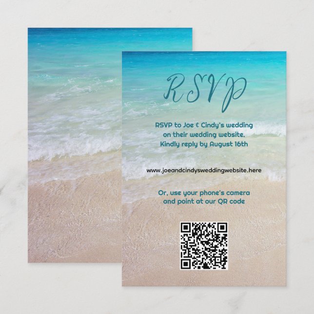 D'accompagnement Plage Scène QR code site Web RSVP Enclôture carte (Devant / Derrière)