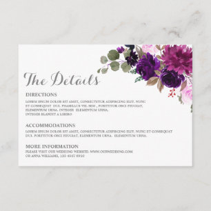 D'accompagnement Purple Lavender Floral Boho Mariage Détails carte