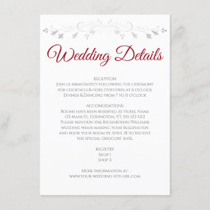 D'accompagnement Red & White Elegant Wedding Details Carte de boîti