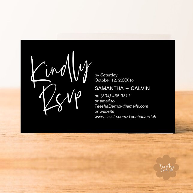D'accompagnement Répondre s'il vous plaît Carte d'invitation de mar (Kindly RSVP Modern Minimalist Wedding Dinner Invites Reminder Enclosed Card Phone Email Classy Black)