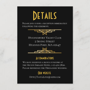 D'accompagnement Retro Gold Black Great Gatsy Détails Carte Mariage
