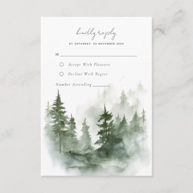 D'accompagnement Romantique forêt verte Mariage Carte RSVP (Devant)