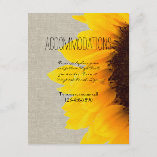 D'accompagnement Sunflower Rustic Mariage Carte d'hébergement