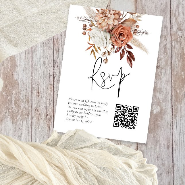 D'accompagnement Terracotta Florals QR Code Mariage Carte RSVP (Créateur téléchargé)