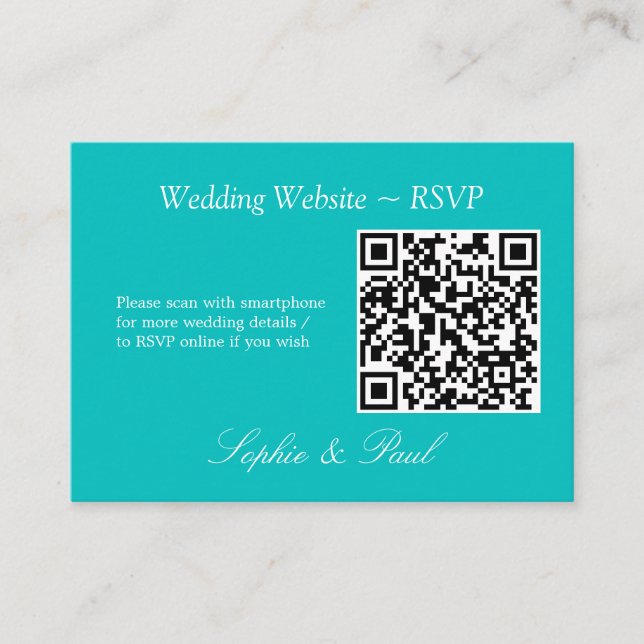 D'accompagnement Vibrant Aqua QR Code Site Web Carte RSVP (Devant)