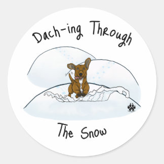 Dach-ing through the snow classic round sticker