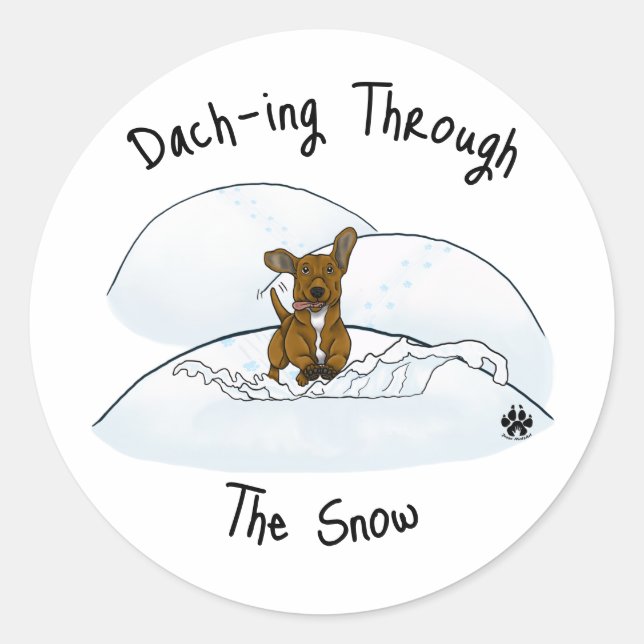 Dach-ing through the snow classic round sticker (Front)