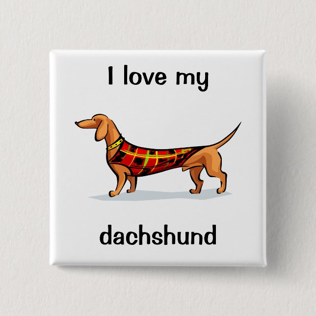 Dachshund 2 Inch Square Button (Front)