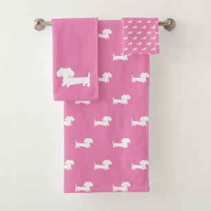 Dachshund 3 pièces Serviette de bain Set rose clai