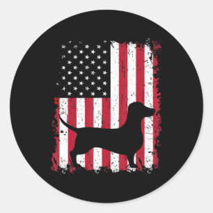 Dachshund 4th Of July Patriotic American USA Flag Classic Round Sticker